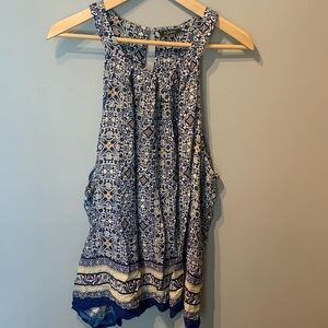 Blue And White Floral Tank Top